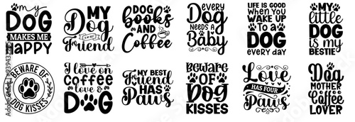 Colourful Dog Calligraphic Lettering, Inscriptions Collection Vector Illustration for Postcard, Vouchers, Magazine