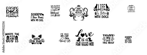 Classic Dog Typographic Emblems, Calligraphy Collection Vector Illustration for Presentation, Icon, Holiday Cards