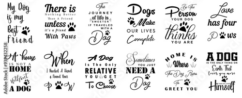 Minimalist Dog Typography, Calligraphy Bundle Vector Illustration for Bookmark, Printable, Magazine