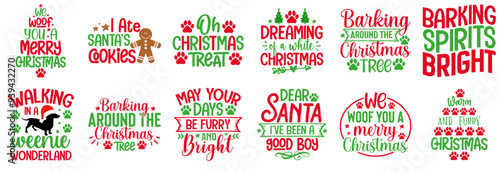 Classic Dog Christmas Bandana Calligraphy, Calligraphic Lettering Bundle Vector Illustration for Flyer, Advertising, Poster