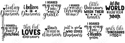 Classic Dinosaur Labels And Badges, Calligraphy Set Vector Illustration for T-Shirt Design, Stationery, Logo