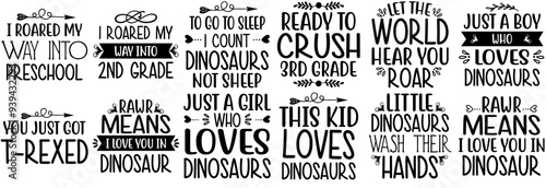 Cute Dinosaur Invitation, Calligraphic Lettering Bundle Vector Illustration for Packaging, Printing Press, Infographic
