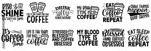 Cute Coffee Hand Lettering, Trendy Retro Style Illustration Collection Vector Illustration for Wrapping Paper, Sticker, Flyer