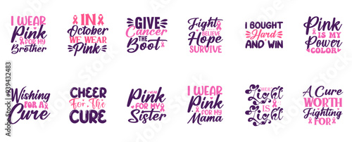 Minimalist Breast Cancer Labels And Badges, Quotes Bundle Vector Illustration for Postcard, Advertisement, Brochure