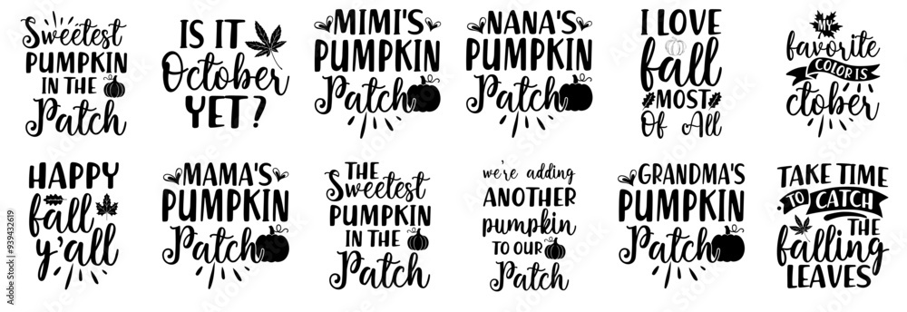 Fototapeta premium Modern Autumn Phrases, Labels And Badges Bundle Vector Illustration for Newsletter, Banner, Sticker