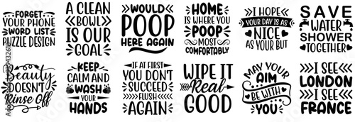 Decorative Bathroom Calligraphic Lettering, Labels And Badges Pack Vector Illustration for Infographic, Packaging, Sticker