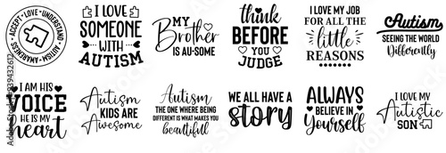 Elegant Autism Labels And Badges, Inscriptions Pack Vector Illustration for Infographic, Gift Card, Motion Graphics