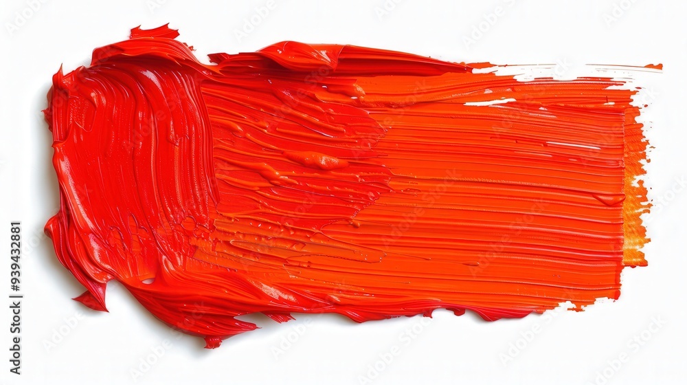 Vibrant Red-Orange Brushstroke, a strikingly textured paint stroke exuding energy and boldness, set against a crisp white backdrop, ideal for creative design and artistic expression. Vibrant Red-Orange Brushstroke, a strikingly textured paint stroke exuding energy and boldness, set against a crisp white backdrop, ideal for creative design and artistic expression.