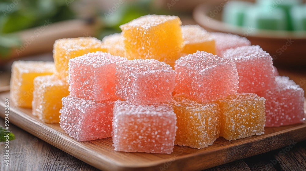 Traditional Turkish Delight Lokum on a Plate - 3D Game Art of Lokum in Bright Environment Traditional Turkish Delight Lokum on a Plate - 3D Game Art of Lokum in Bright Environment