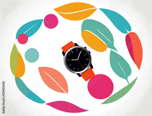 Eco friendly modern smartwatch minimalist illustration with leaves