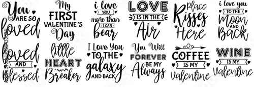 Minimal Valentines Day Typography, Trendy Retro Style Illustration Bundle Vector Illustration for Sticker, Label, Brochure