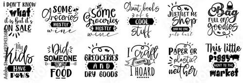 Modern Tote Bag Typography, Typographic Emblems Bundle Vector Illustration for Presentation, Social Media Post, Printing Press