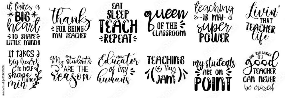 Fototapeta premium Decorative Teacher Hand Lettering, Invitation Bundle Vector Illustration for Bookmark, Sticker, Gift Card