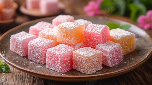 Traditional Turkish Delight Lokum on a Plate - 3D Game Art of Lokum in Bright Environment