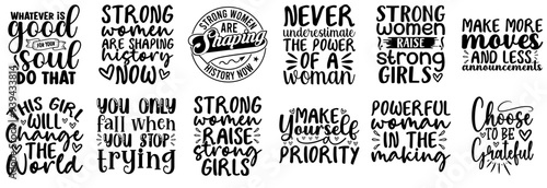 Classic Strong Woman Labels And Badges, Typographic Emblems Set Vector Illustration for Greeting Card, Flyer, Brochure