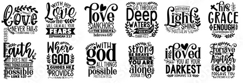 Classic Scripture Phrases, Inscriptions Set Vector Illustration for Packaging, Postcard, T-Shirt Design