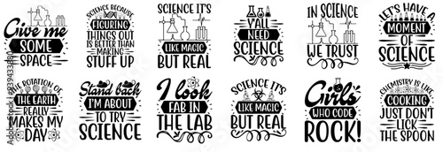 Cute Science Calligraphic Lettering, Phrases Set Vector Illustration for Sticker, Bookmark, Infographic