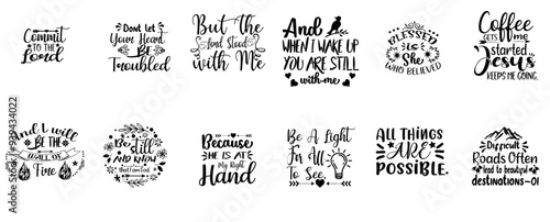 Decorative Religious Phrases, Quotes Set Vector Illustration for Motion Graphics, Label, Logo