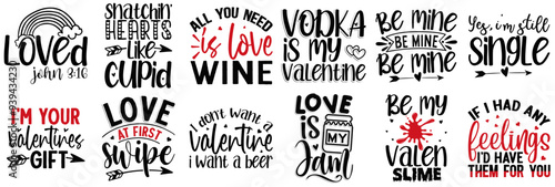 Vibrant Valentines Day Quotes, Phrases Pack Vector Illustration for Label, Packaging, Newsletter