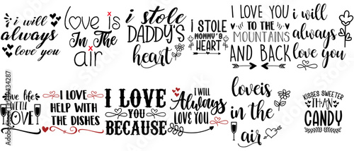 Classic Love Valentine Trendy Retro Style Illustration, Phrases Pack Vector Illustration for Presentation, Book Cover, Packaging