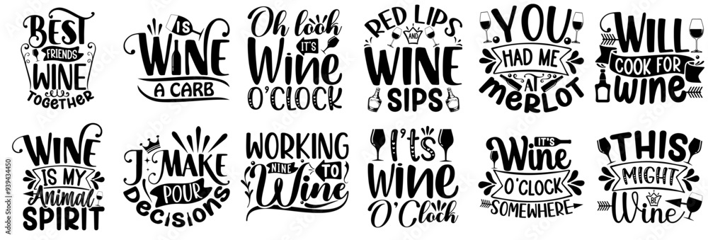 Minimalist Funny Wine Typography, Labels And Badges Collection Vector Illustration for Icon, Decal, Motion Graphics Minimalist Funny Wine Typography, Labels And Badges Collection Vector Illustration for Icon, Decal, Motion Graphics
