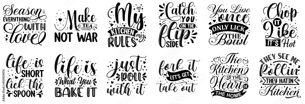 Colourful Funny Kitchen Calligraphic Lettering, Inscriptions Bundle Vector Illustration for Stationery, T-Shirt Design, Mug Design Colourful Funny Kitchen Calligraphic Lettering, Inscriptions Bundle Vector Illustration for Stationery, T-Shirt Design, Mug Design