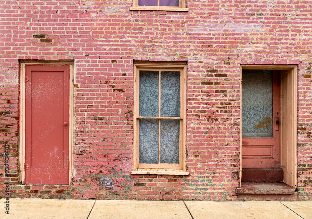 Old brick building, with windows and doors, in Staunton, Virginia