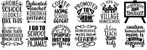 Colourful Homeschool Typography, Phrases Pack Vector Illustration for Book Cover, Presentation, Banner