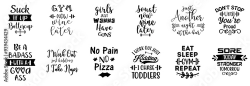 Minimal Gym And Fitness Hand Lettering, Quotes Bundle Vector Illustration for T-Shirt Design, Flyer, Postcard
