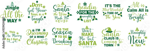 Decorative Funny Christmas Typography, Hand Lettering Pack Vector Illustration for Gift Card, Book Cover, Infographic