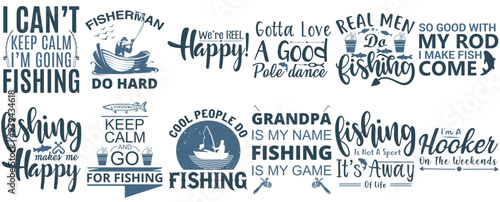 Decorative Fishing Trendy Retro Style Illustration, Calligraphic Lettering Collection Vector Illustration for Newsletter, Gift Card, Stationery
