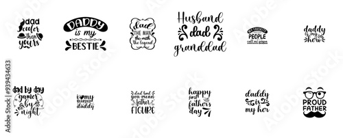 Minimalist Fathers Day Typography, Quotes Collection Vector Illustration for Gift Card, Decal, Bookmark