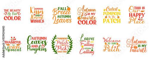 Cute Fall Inscriptions, Calligraphy Bundle Vector Illustration for Magazine, Book Cover, Printable