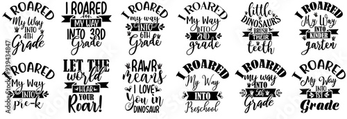 Modern Dinosaur Calligraphic Lettering, Typography Collection Vector Illustration for Vouchers, Gift Card, Banner