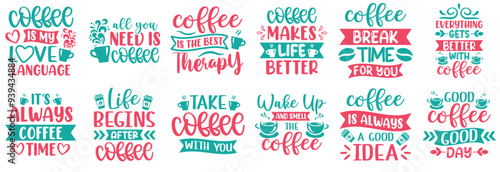 Vibrant Coffee Invitation, Typographic Emblems Bundle Vector Illustration for Magazine, Infographic, Bookmark