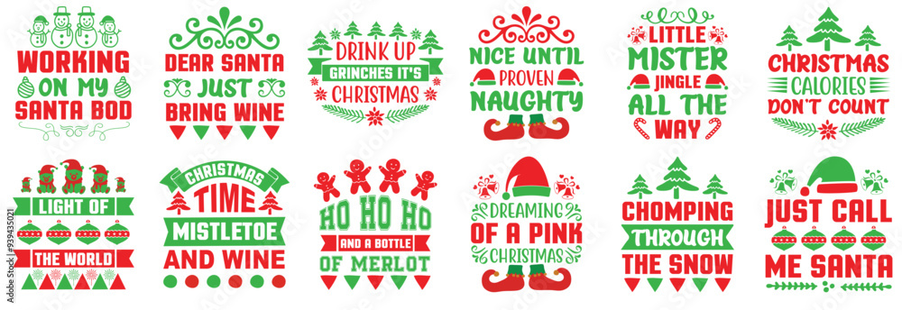 Fototapeta premium Creative Christmas Calligraphic Lettering, Typography Set Vector Illustration for Decal, Social Media Post, Logo