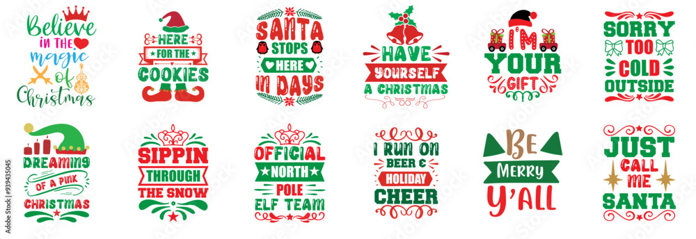 Classic Christmas Phrases, Labels And Badges Collection Vector Illustration for Stationery, Poster, Announcement Classic Christmas Phrases, Labels And Badges Collection Vector Illustration for Stationery, Poster, Announcement