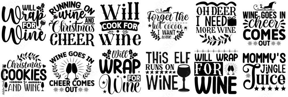 Fototapeta premium Minimalist Christmas Typography, Labels And Badges Bundle Vector Illustration for Stationery, Mug Design, Flyer