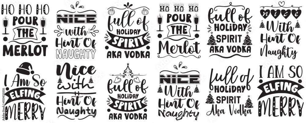 Fototapeta premium Classic Christmas Typographic Emblems, Calligraphic Lettering Bundle Vector Illustration for Label, Logo, Packaging