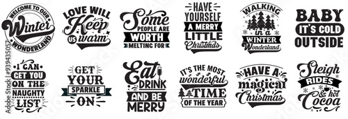 Creative Christmas Invitation, Phrases Collection Vector Illustration for Magazine, Wrapping Paper, Packaging