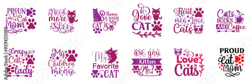Minimalist Cat Design Quotes, Trendy Retro Style Illustration Set Vector Illustration for Logo, Printing Press, Sticker