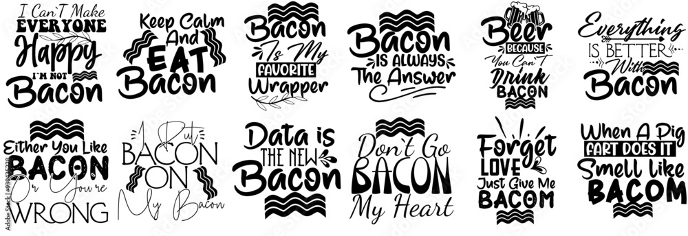 Minimalist Bacon Phrases, Labels And Badges Bundle Vector Illustration for Holiday Cards, Mug Design, Packaging Minimalist Bacon Phrases, Labels And Badges Bundle Vector Illustration for Holiday Cards, Mug Design, Packaging