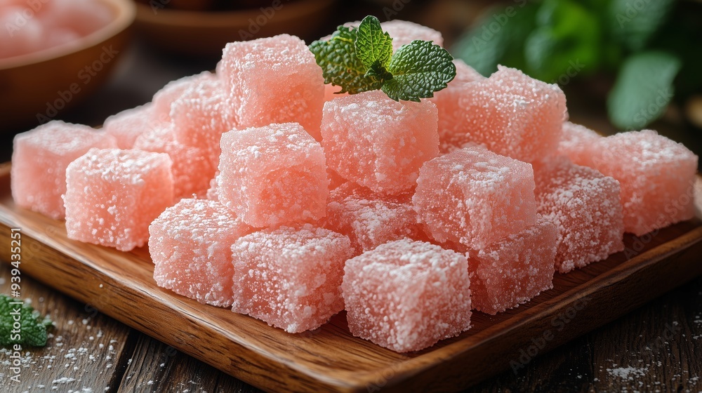 Traditional Turkish Delight Lokum on a Plate - 3D Game Art of Lokum in Bright Environment Traditional Turkish Delight Lokum on a Plate - 3D Game Art of Lokum in Bright Environment