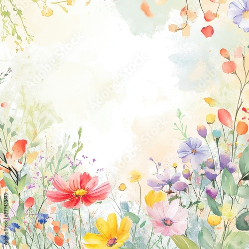 A vibrant watercolor floral arrangement featuring colorful blooms and soft pastel tones, perfect for spring designs.