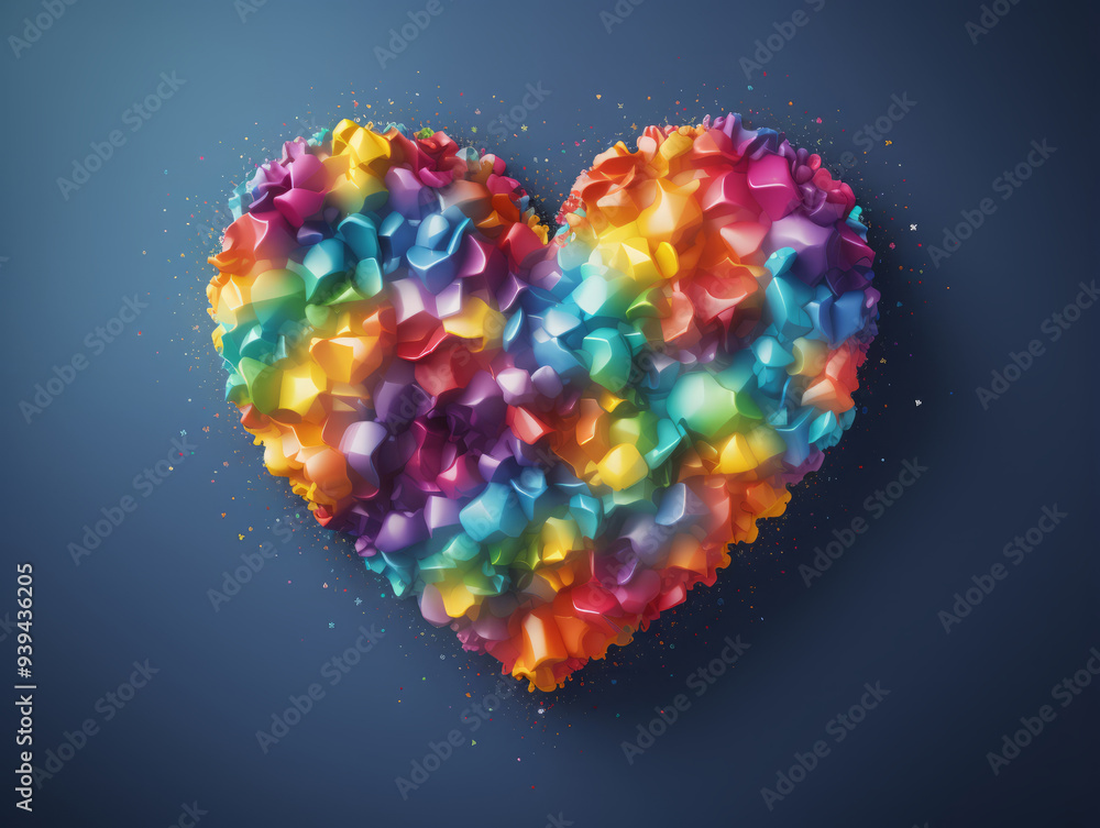 Awesome A geometric heart with world map arrows colorful on a red background for Valentine Day Awesome A geometric heart with world map arrows colorful on a red background for Valentine Day