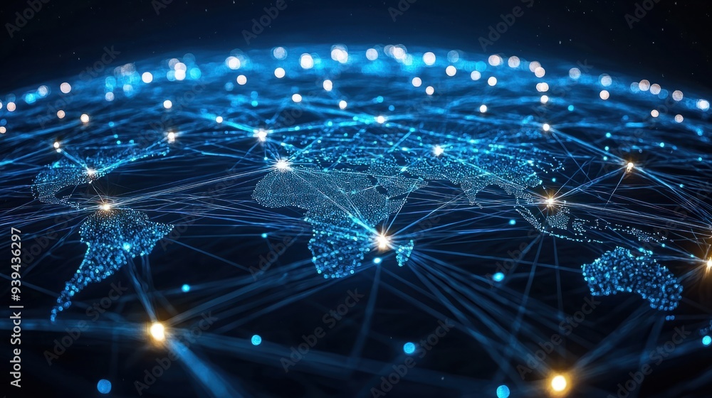 Obraz premium Global Telecommunication Network: Interconnected Web of Data Flow