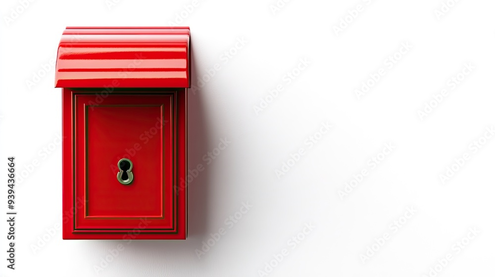 A red mailbox with the lid closed, isolated on a white background, offering a minimalist and classic visual appeal. A red mailbox with the lid closed, isolated on a white background, offering a minimalist and classic visual appeal.