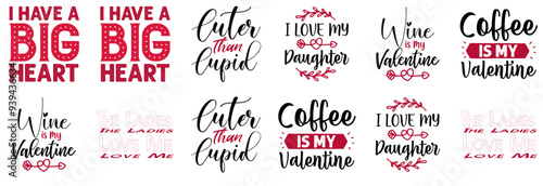 Elegant Valentines Inscriptions, Hand Lettering Set Vector Illustration for Greeting Card, Magazine, Sticker