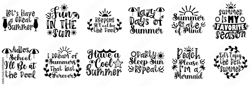 Cute Summer Hand Lettering, Phrases Set Vector Illustration for Bookmark, Book Cover, Greeting Card Cute Summer Hand Lettering, Phrases Set Vector Illustration for Bookmark, Book Cover, Greeting Card