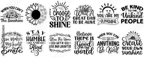 Modern Sun Flower Phrases, Inscriptions Pack Vector Illustration for Packaging, Presentation, Book Cover